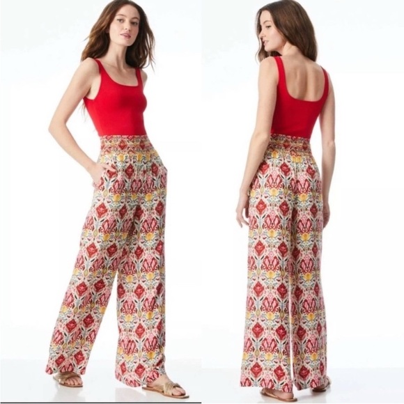 Alice + Olivia Vintage Market Red Multi Wide-Leg Pants Size XS